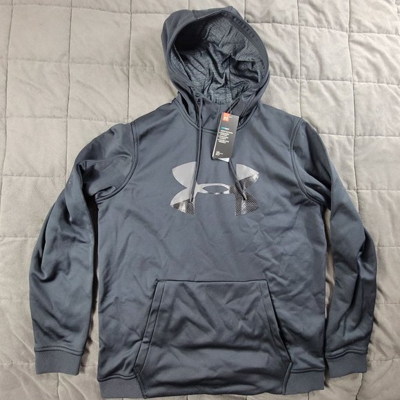 Under Armour Mens Large Black Big Logo Hoodie Graphic Print Long Sleeve - Picture 1 of 10
